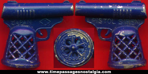 Old Painted Metal Toy Pistol Siren Whistle