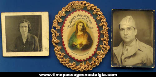 Old Religious Picture In Frame With Old Photographs