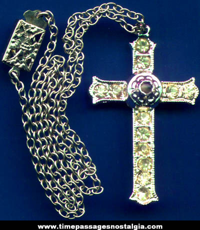 Jeweled Cross Necklace Pendant With A Stanhope Viewer