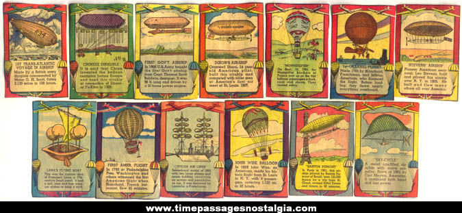 (13) Colorful Old Dirigible, Airship, & Balloon Newspaper Cut Out Trading Cards