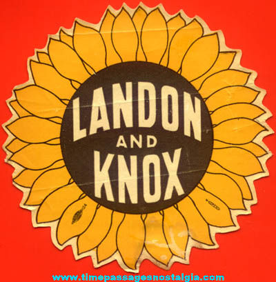 Unused 1930s Landon and Knox U.S. President Political Campaign Sunflower Decal