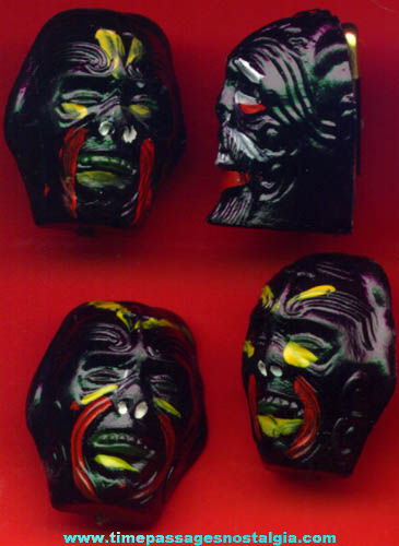 (4) Old Hand Painted Monster Head Gum Ball Machine Pin Charms