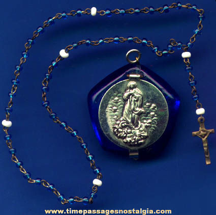Religious Compartment Pendant Charm With Miniature Rosary Beads