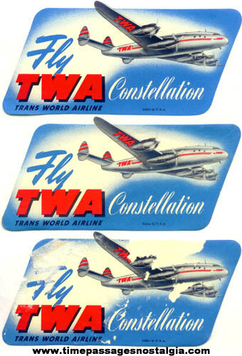 (3) Old TWA Constellation Airline Advertising Decal Stickers