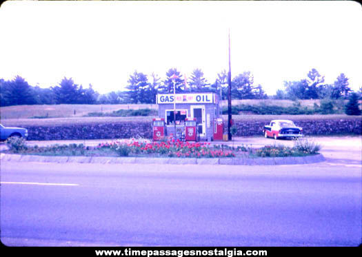 1955 Red Hat Gas Station Color Photograph Slide