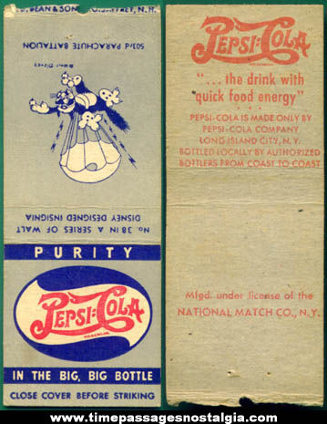 Old Pepsi Cola / Walt Disney / Military Insignia Match Book Cover