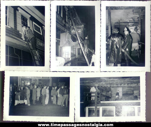 (5) 1947 Drug Store Fire and Fireman Photographs