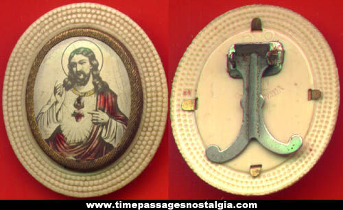 Old Miniature Jesus Christ Picture In Celluloid & Metal Czechoslovakia Frame
