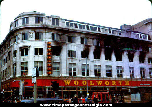 Old London England Woolworth Department Store Fire Photograph Slide