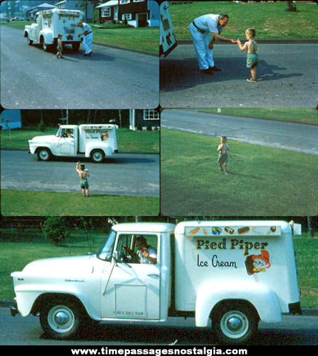 (4) Nostalgic 1960 Pied Piper Ice Cream Truck Photograph Slides