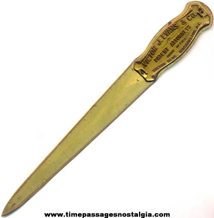 Old Victor Evans Patent Attorney Advertising Premium Letter Opener