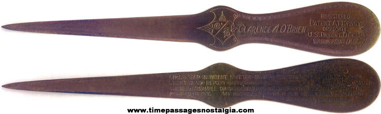 Old Clarence A. O’Brien Patent Attorney Advertising Premium Letter Opener