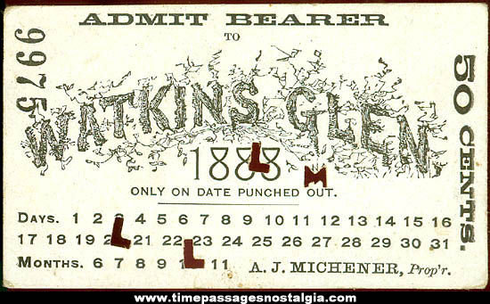 October 20th, 1888 Watkins Glen Ticket