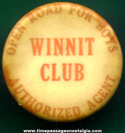 Old Winnit Club Agent Celluloid Pin Back Button