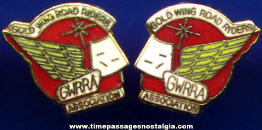 Pair Of Enameled Gold Wing Road Riders Association Earrings