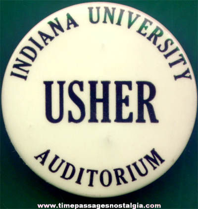 Old Indiana University Auditorium Usher Employee Badge