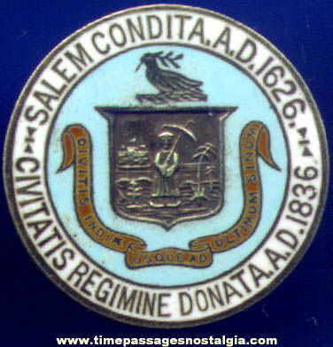 Old Enameled Sterling Silver Salem Massachusetts City Seal Pin