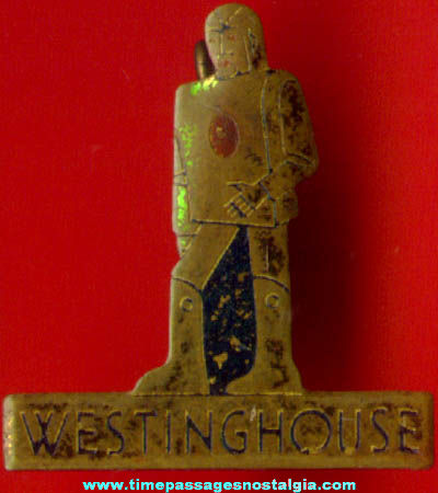 Old Painted Brass Westinghouse Advertising Premium Robot Pin