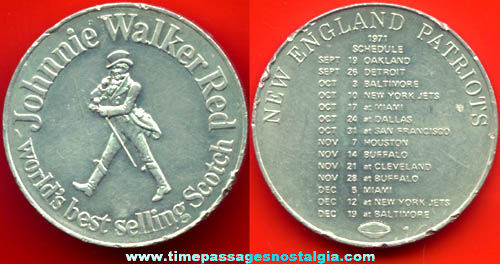 1971 Johnnie Walker Red Whiskey / New England Patriots Football Advertising Premium Token Coin