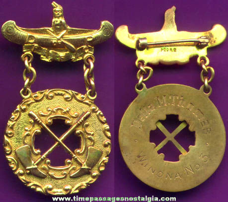 Old Engraved Gold Winona Lodge Fraternal Pin