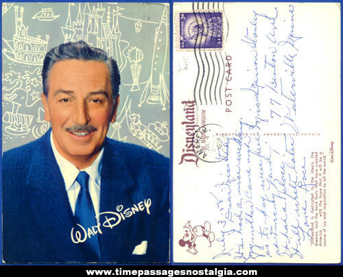 1958 Disneyland Walt Disney Picture Post Card