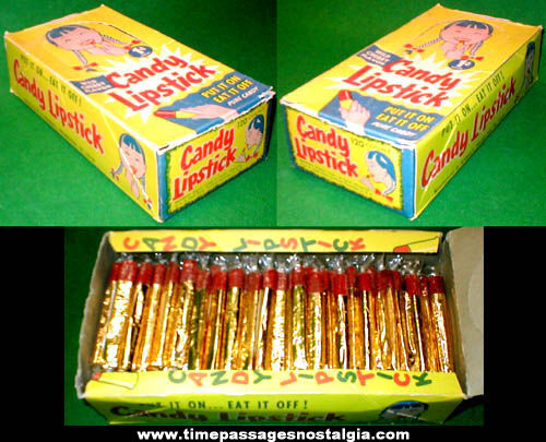 1960s Full Candy Lipstick Penny Candy Display Box