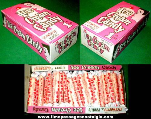 1960s Full Strawberry & Vanilla Ice Cream Candy Penny Candy Display Box