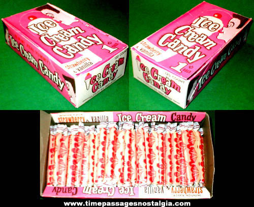 1960s Full Strawberry & Vanilla Ice Cream Candy Penny Candy Display Box