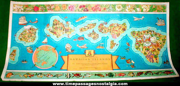 Colorful 1937 Dole Advertising Hawaiian Islands Map