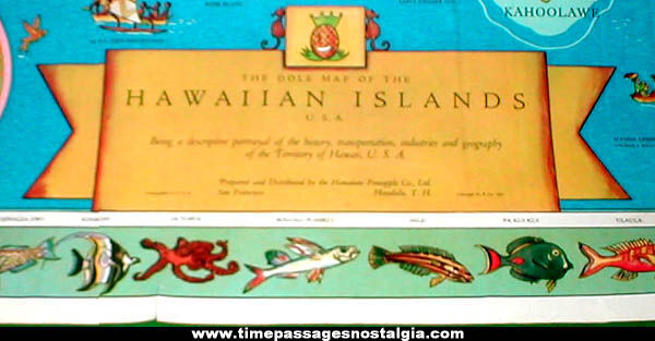 Colorful 1937 Dole Advertising Hawaiian Islands Map