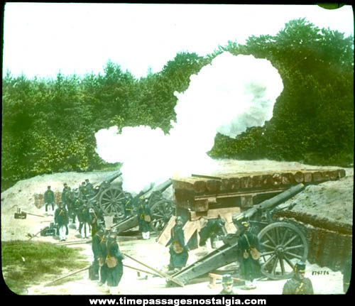 World War I Belgian Soldiers & Cannons Glass Photograph Slide