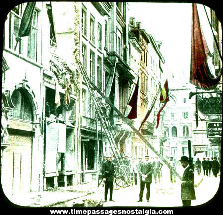 World War I Antwerp Belgium Building Bombing Glass Photograph Slide