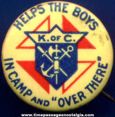 Old Knights Of Columbus War Soldier Celluloid Pin Back Button