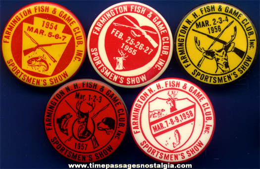 (5) Different 1950s Farmington, New Hampshire Fish & Game Club Badges
