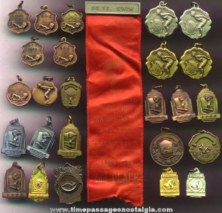 (26) Old Swimming Award Medals