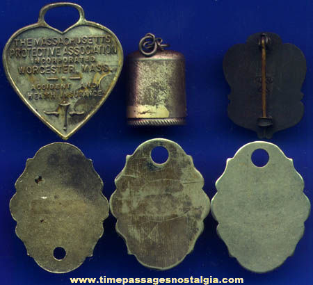 (6) Old Metal Identification Tags, Charms, and Pin