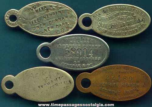 (5) Old Metal Key Chain Identification Tags
