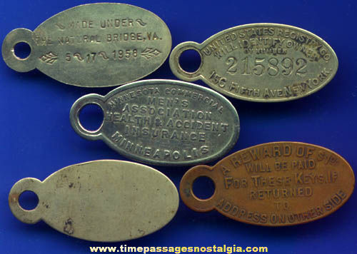 (5) Old Metal Key Chain Identification Tags
