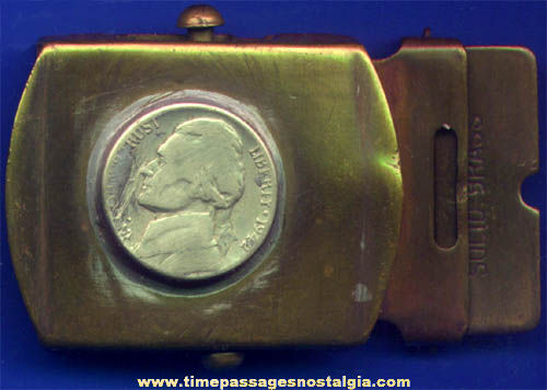 World War II Military Brass Belt Buckle With Silver War Nickel