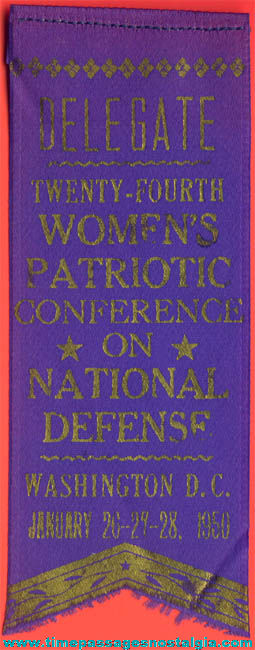 1950 Womans Patriotic Conference National Defense Delegate Ribbon