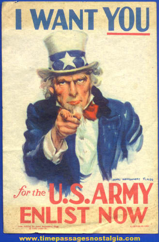 1940 Miniature United States Army Uncle Sam Patriotic Enlistment Poster
