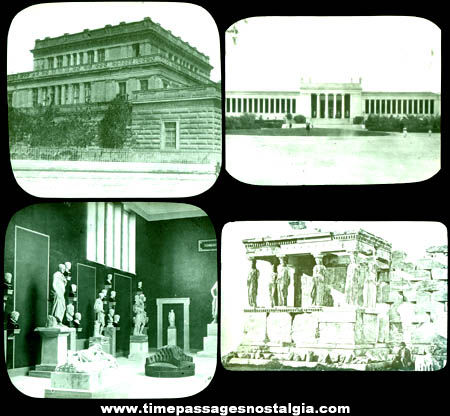 (4) Old Greece Building Glass Photograph Slides