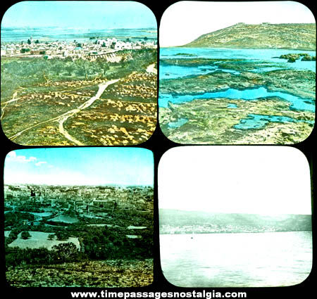 (4) Old Holy Land Scenic Glass Photograph Color Slides