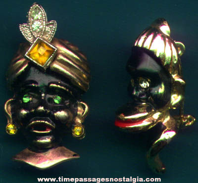 (2) Old Painted African Women Jewelry Pins With Stones