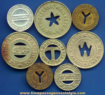 (8) Old Train, Subway, Bus, Streetcar, or Trolley Transportation Tokens