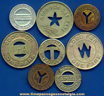 (8) Old Train, Subway, Bus, Streetcar, or Trolley Transportation Tokens
