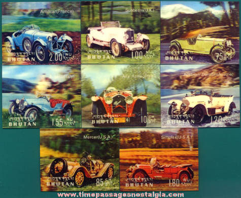 (8) Colorful Old Unused Antique Automobile 3D Postage Stamps