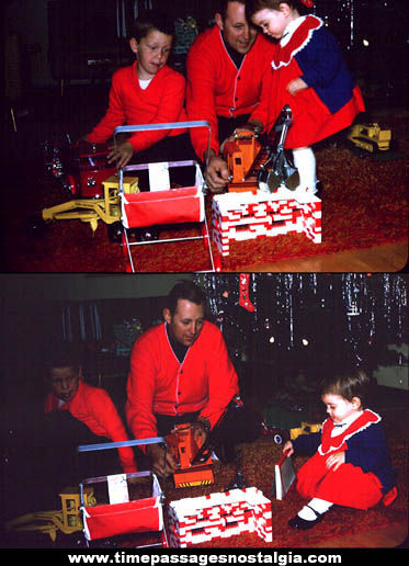 (2) 1962 Christmas Color Photograph Slides With Children & Toys