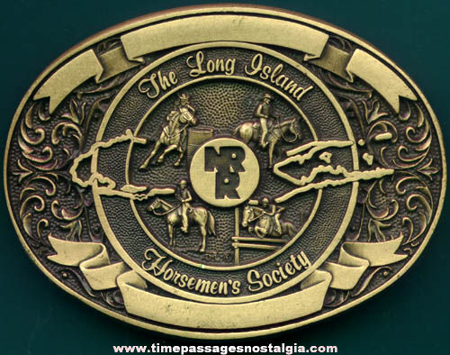 Old Long Island Horsemen’s Society Brass Advertising Belt Buckle