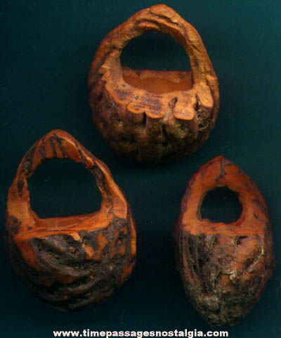 (3) Old Carved Miniature Peach Pit Baskets
